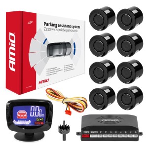 Zestaw czujników parkowania czujniki cofania LED GRAF 8 sensorów czarne AMIO-01559