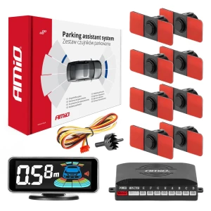Czujniki parkowania cofania czarne wewnętrzne 16,5mm 8szt LED 3D AMIO-03196
