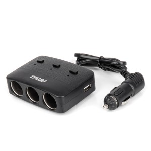 Rozdzielacz gniazda zapalniczki z ładowarką 2x USB-A ON/OFF LED 12V 24V 100W 70cm AMIO-04363